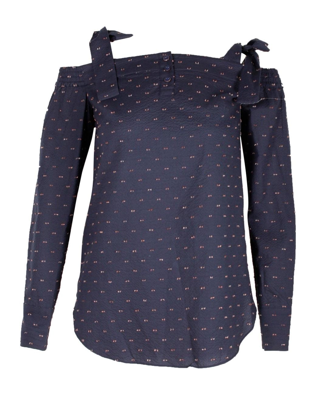 Saloni Blue Texture Cold Shoulder Top