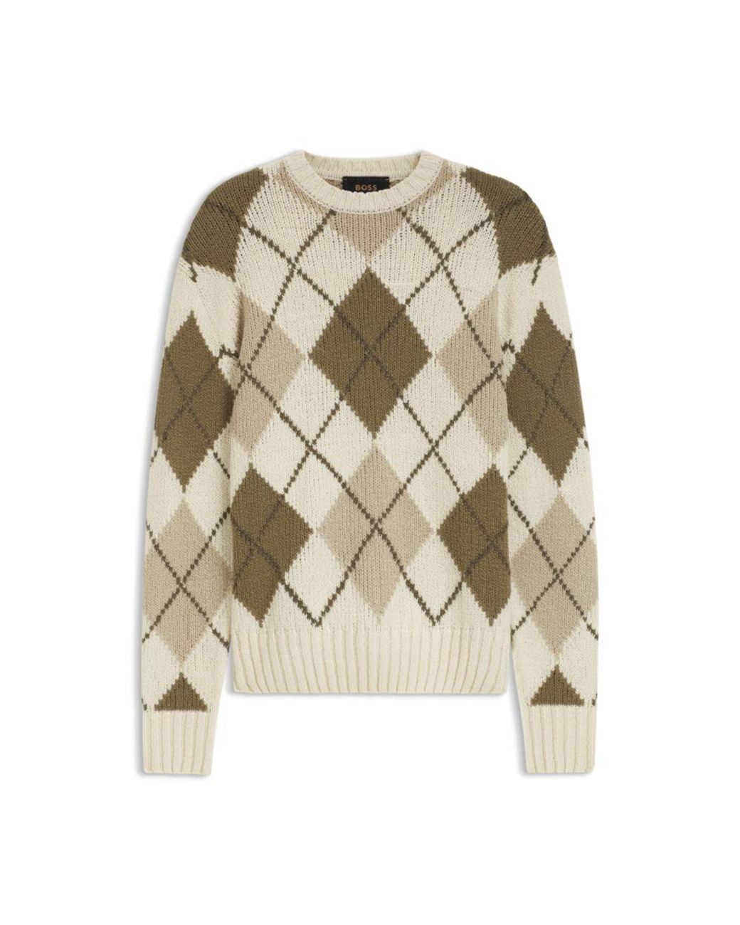 Boss Natural Argyle-Patterned Sweater for men