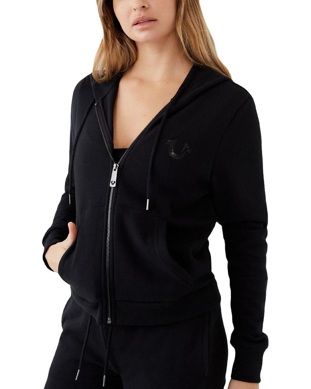 True Religion Logo Fleece Zip Hoodie in Black Lyst