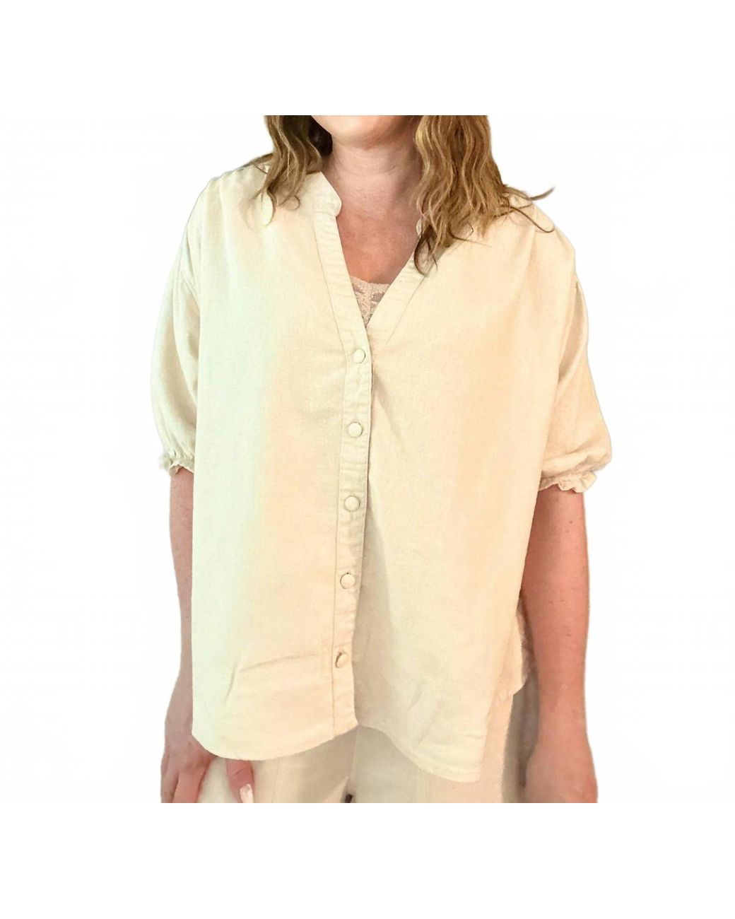 Risen Yellow Short Ruffle Sleeve Button Down Top