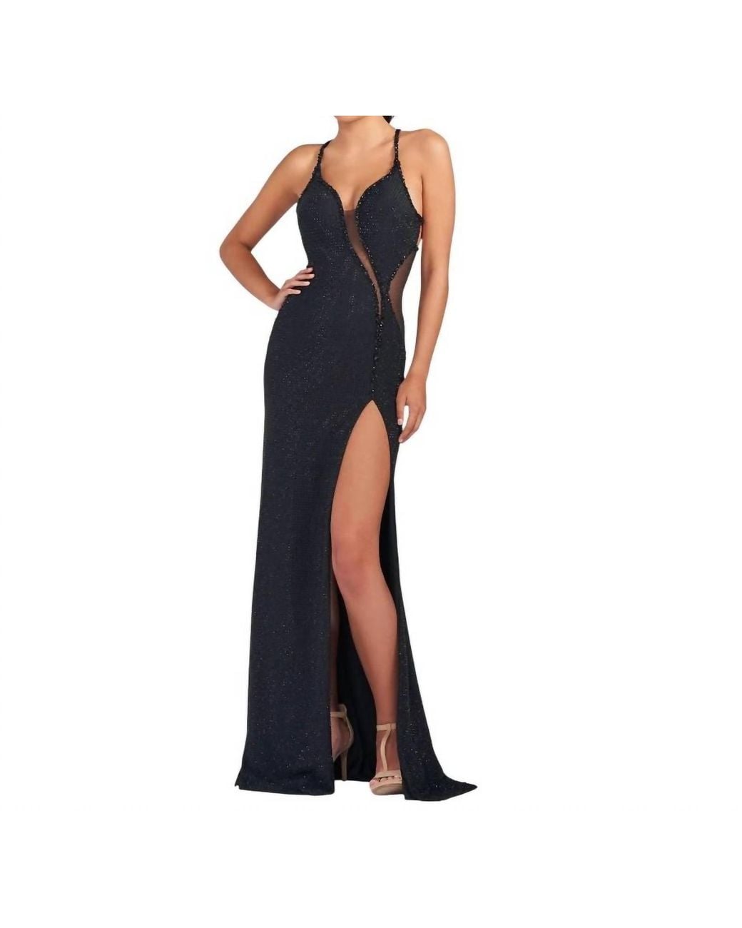 Mon Cheri Blue V-Neck Alluring Gown