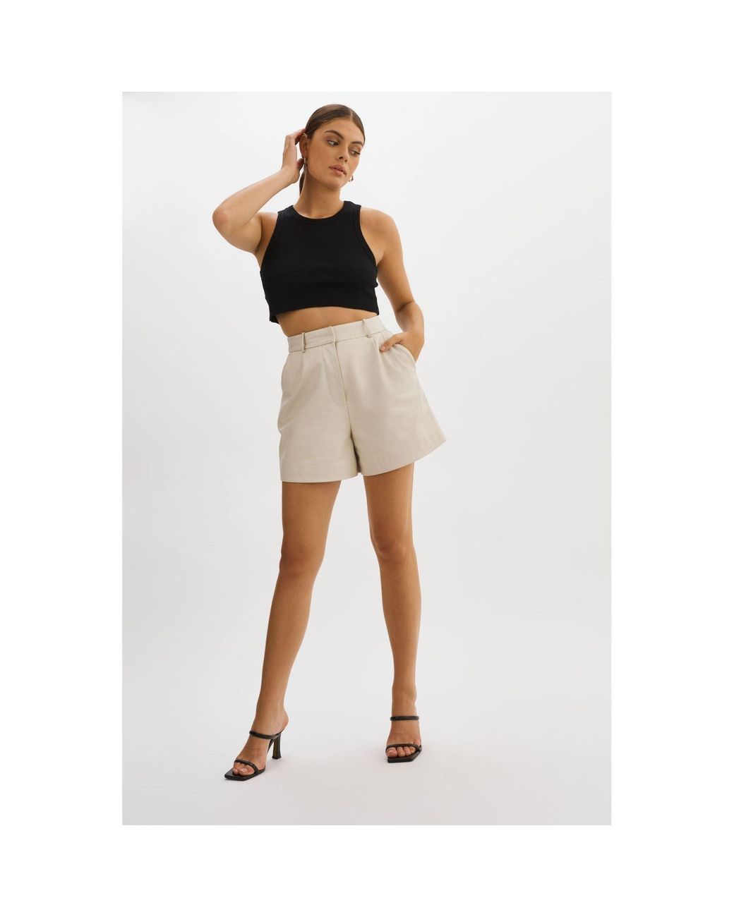 Lamarque Natural Marlene Leather Shorts