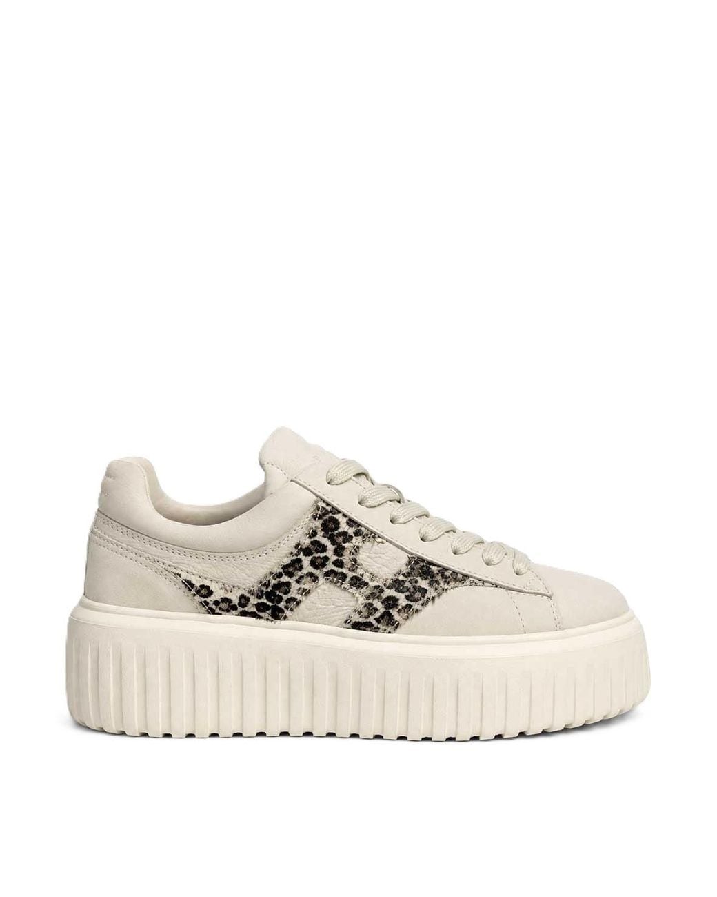 Hogan Natural Leopard Print Ribbed-Sole Platform Sneakers