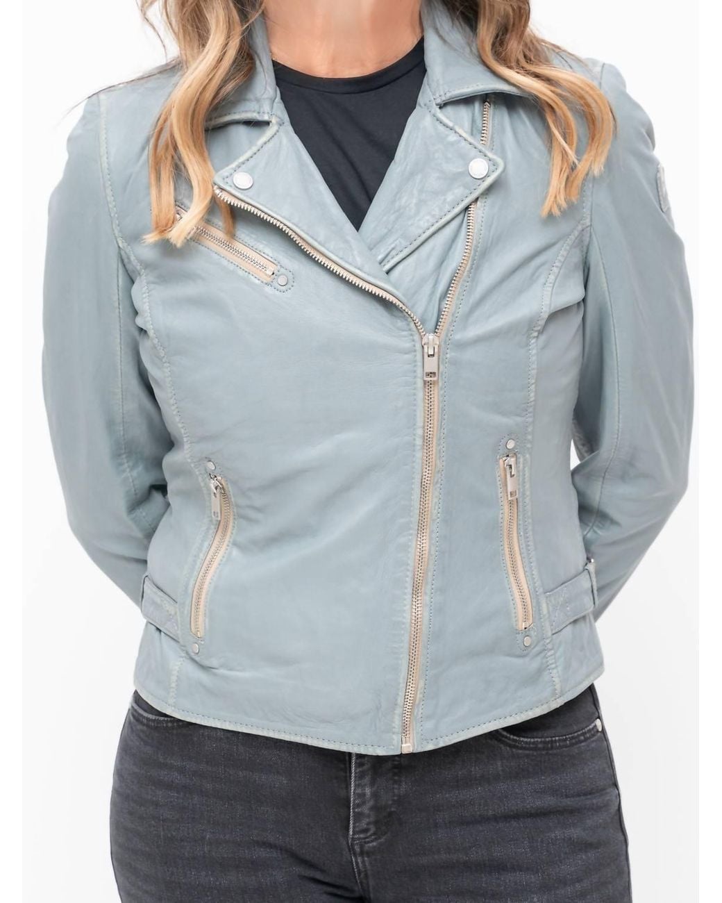 Mauritius Blue Sofia Leather Jacket