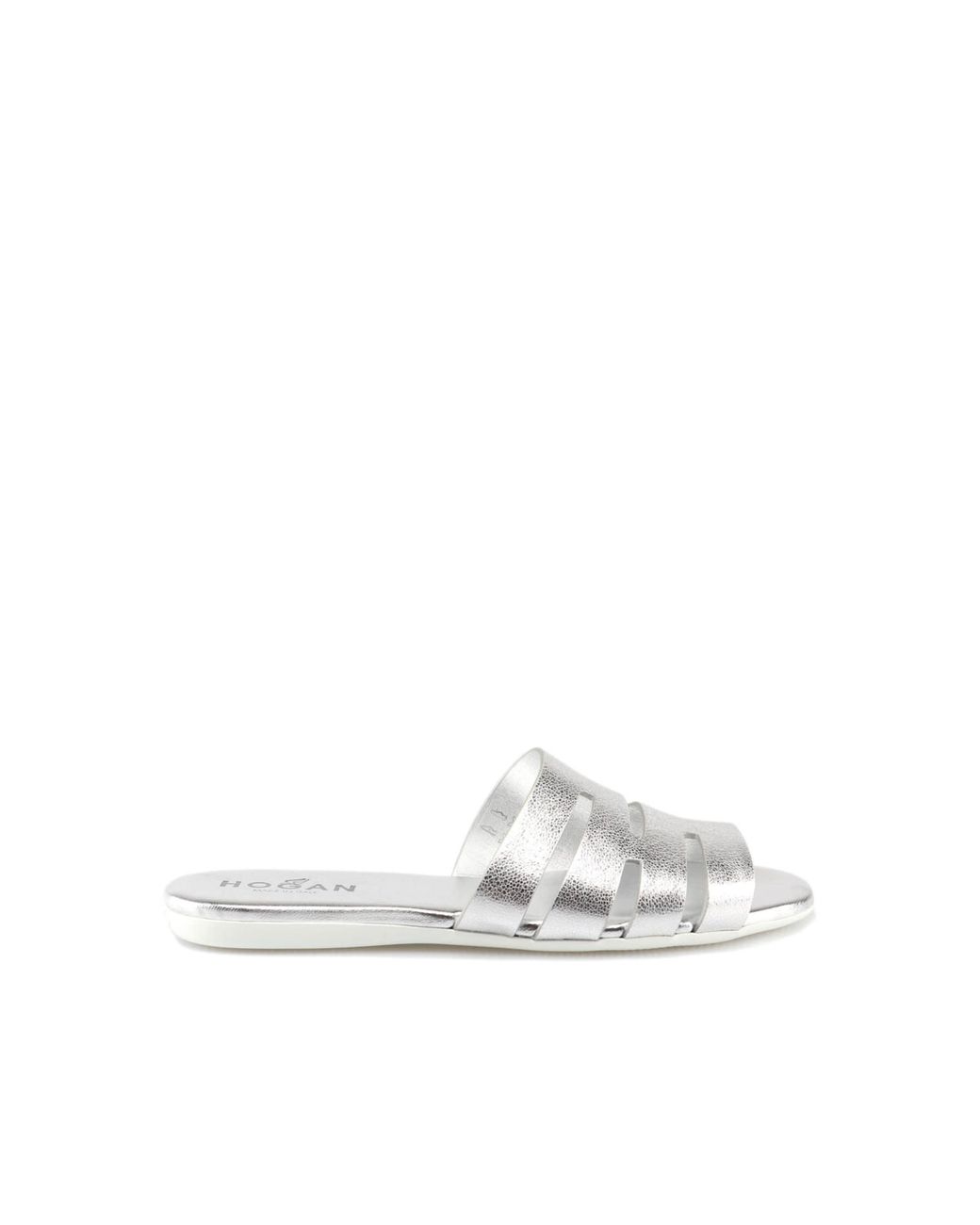 Hogan White Flat Metallic Sandals