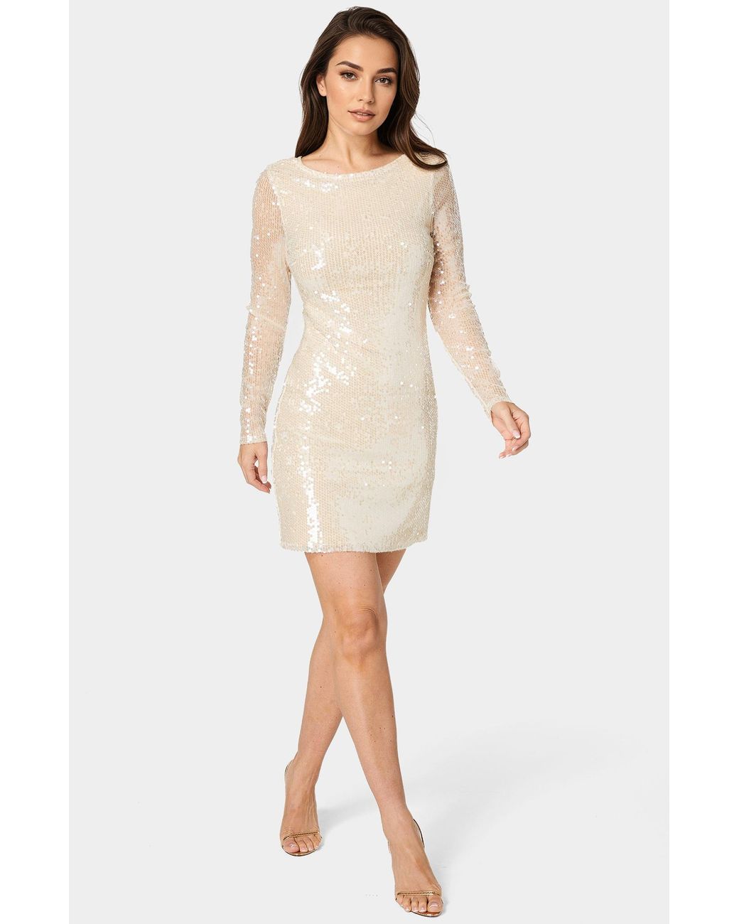Bebe Natural Cowl Back Sequin Mini Dress