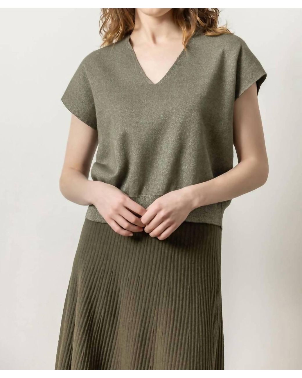 Lilla Lilla P Metallic V-Neck Sweater in Green | Lyst