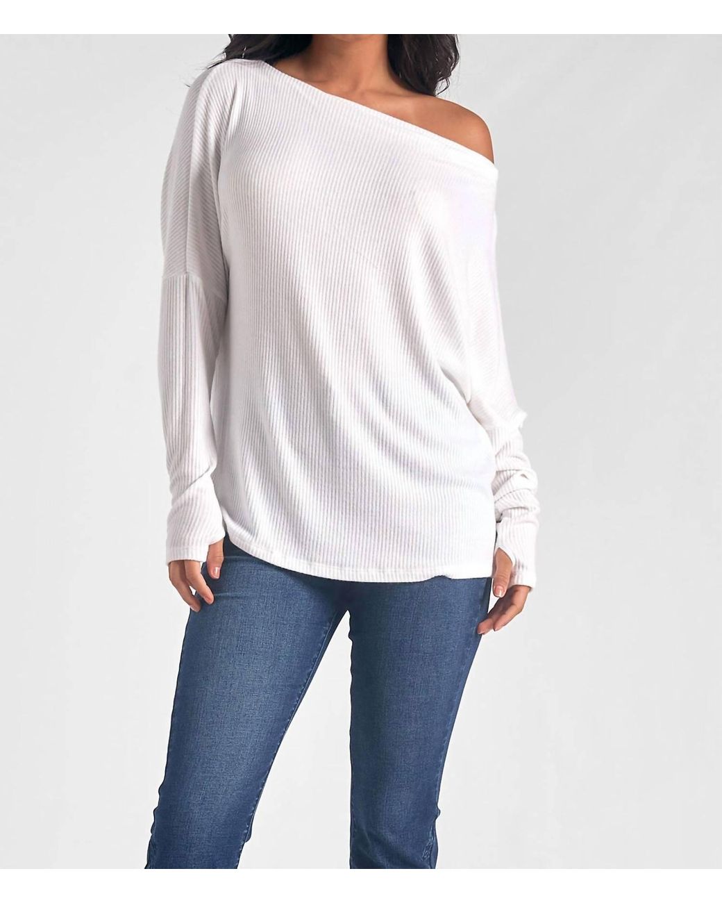 Elan Slouchy Off Shoulder Sweater In White Lyst