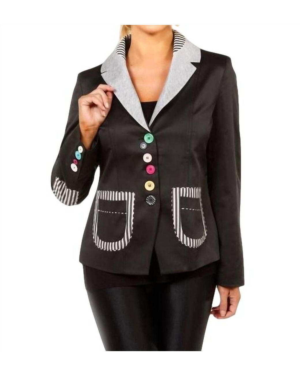 Angel Black Mixed Media Button Blazer