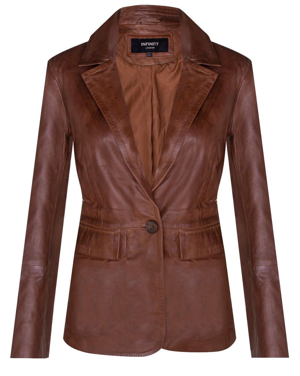 Infinity Leather Brown One Button Leather Blazer Jacket-Newhaven