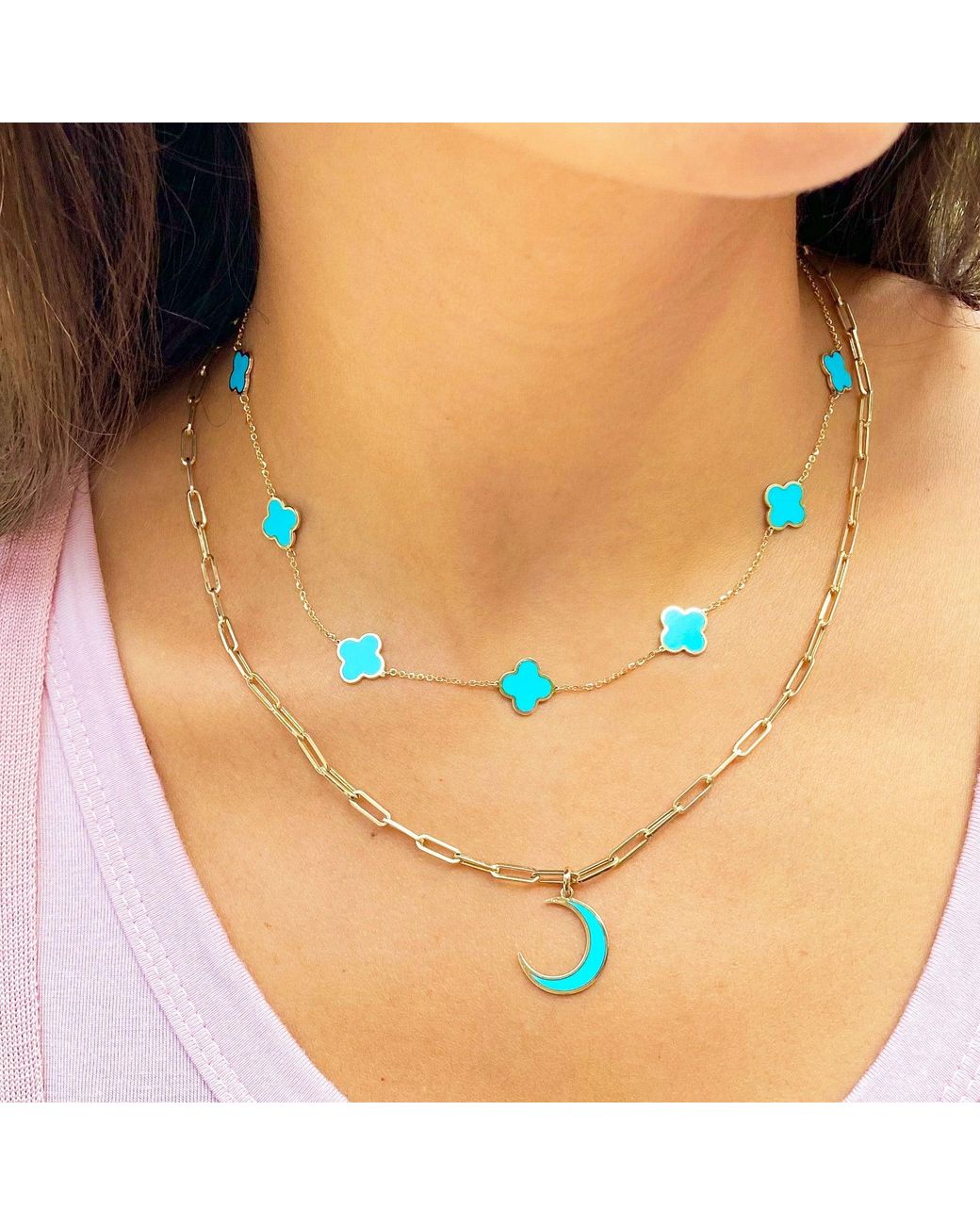 Lovery Large Turquoise Clover Necklace 