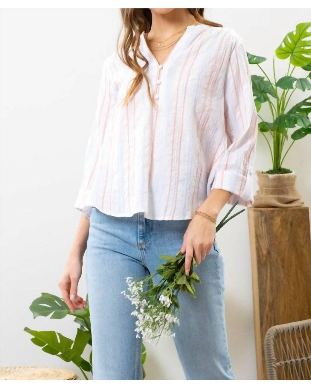Blu Pepper White Striped V-Neck Top