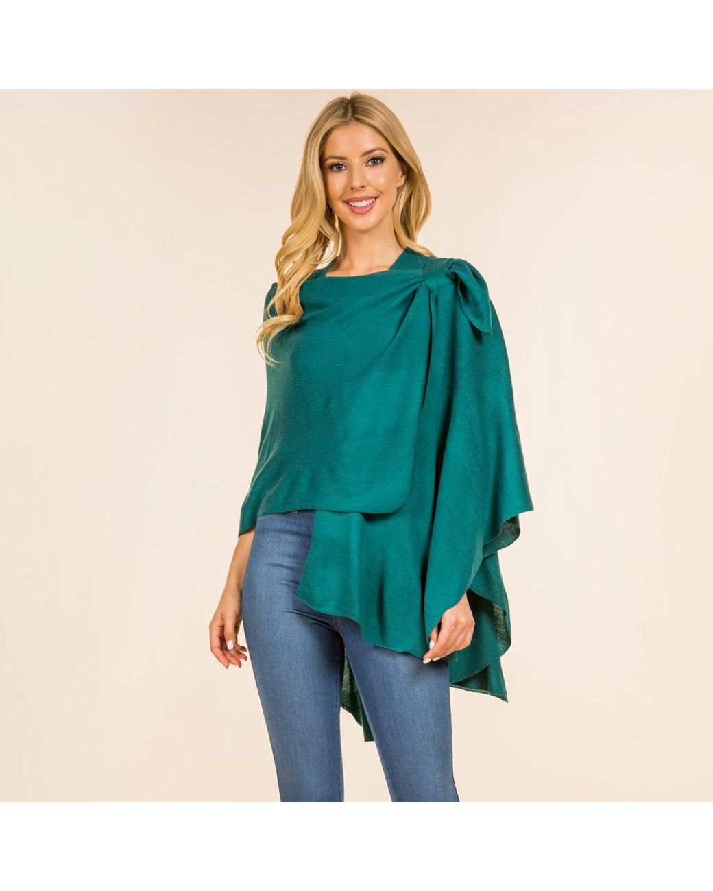 TRUEDAMES Blue Elegant Solid Drape Wrap Poncho