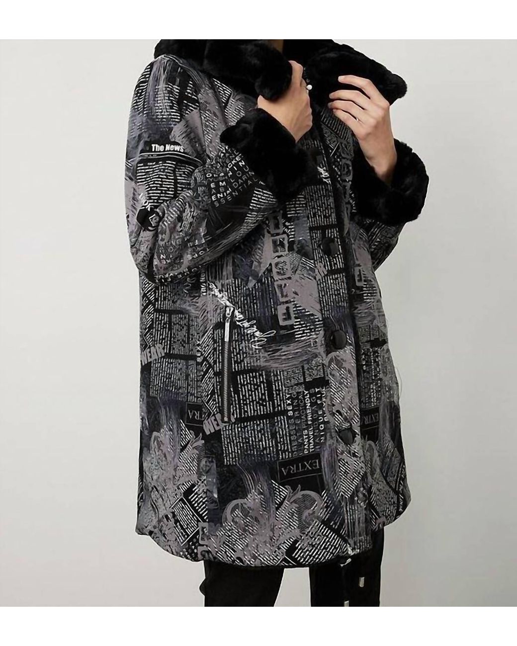 Joseph Ribkoff Newspaper Print Coat in Black Lyst