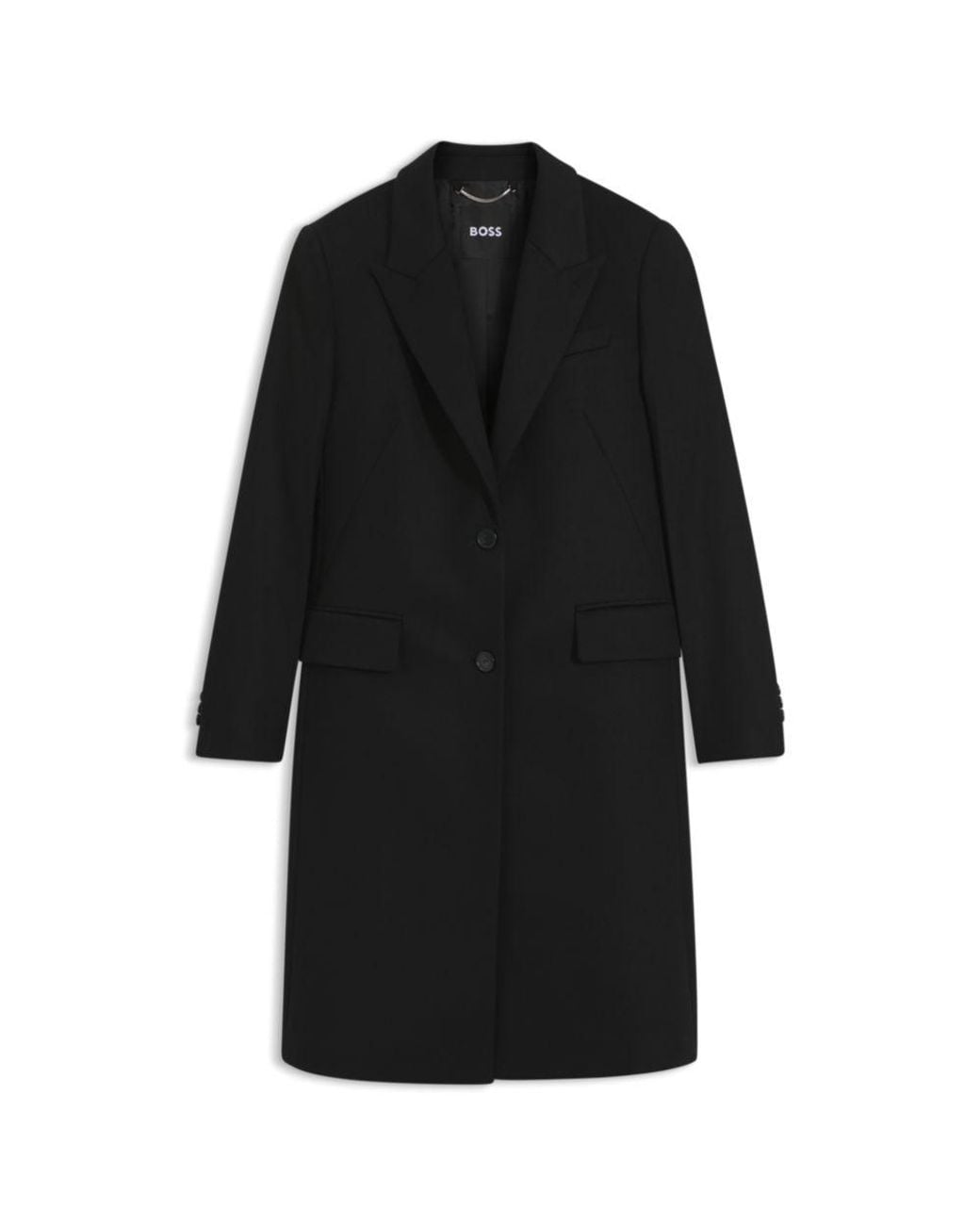 Boss Black Single-Breasted Formal Wool Coat