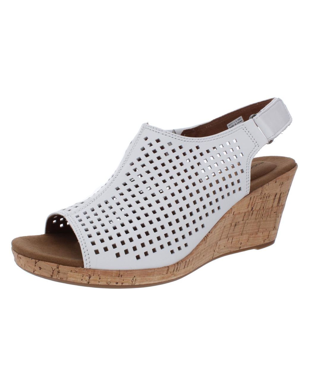Rockport Briah Perforated Cork Wedge Sandals in White | Lyst
