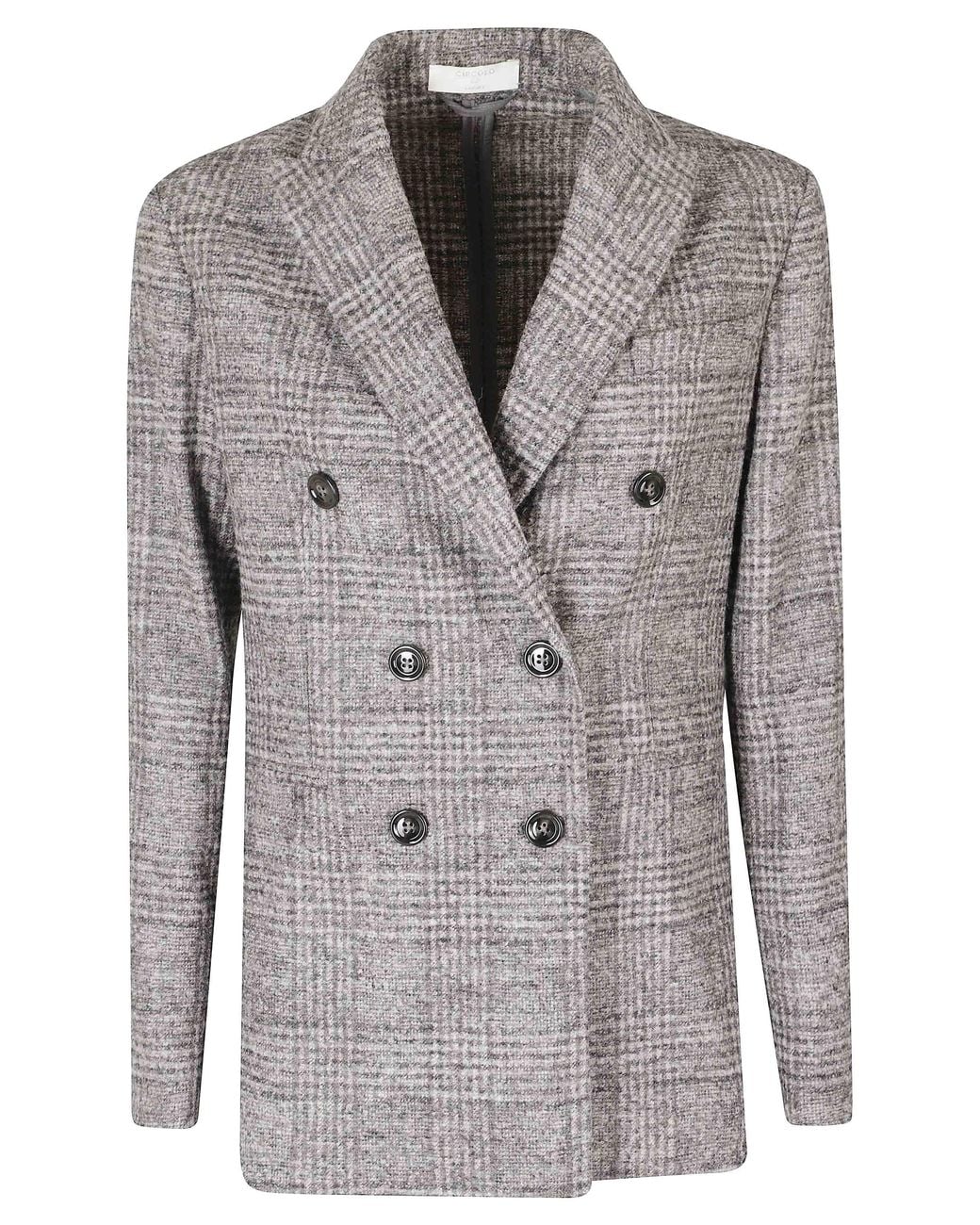 Circolo 1901 Gray Double-Breasted Wool Jacket With Classic Checkered Pattern