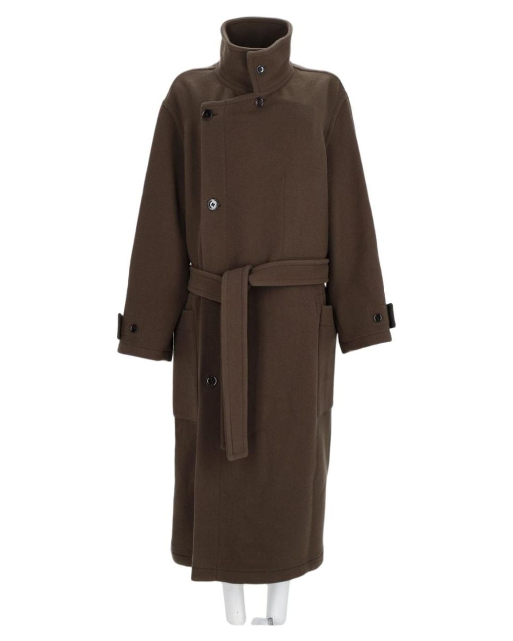Lemaire Brown Asymmetrical Button Closure Wool Coat
