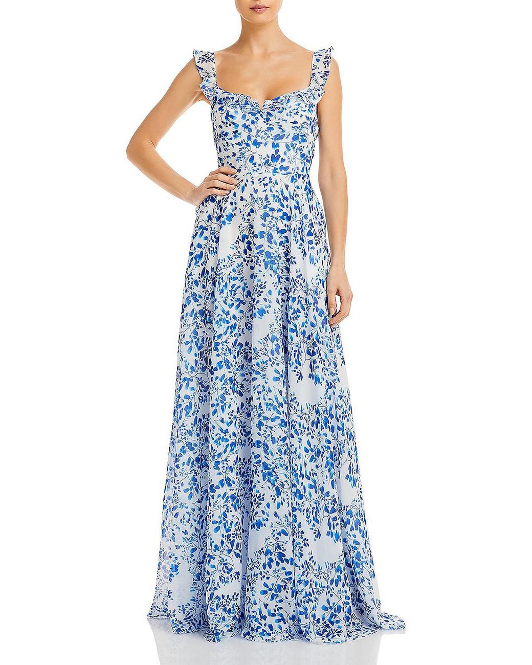 SAU LEE Evangeline Chiffon Printed Evening Dress in Blue | Lyst