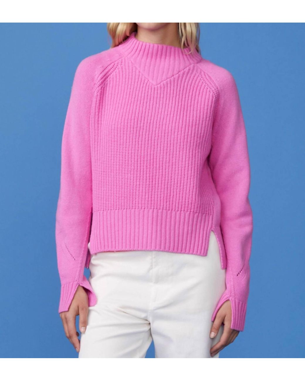 Monrow Wool Cashmere Mock Neck Sweater In Dragon Fruit in Pink | Lyst