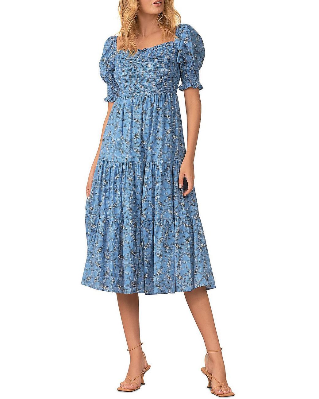 Elan Smocked Calf Midi Dress in Blue | Lyst