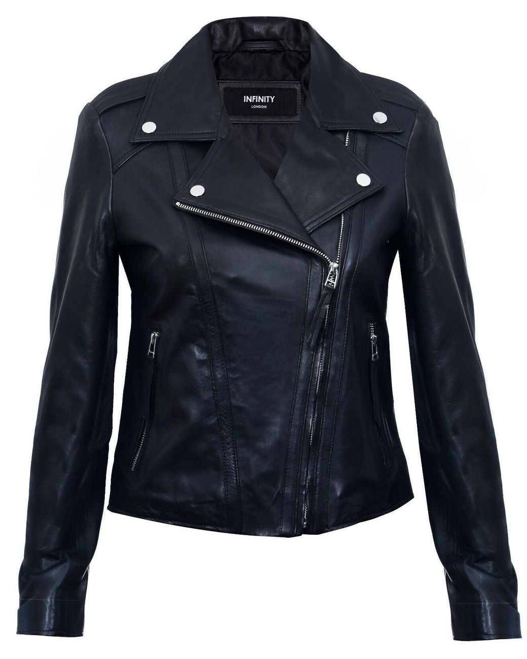 Infinity Leather Blue Leather Biker Jacket-Tamale