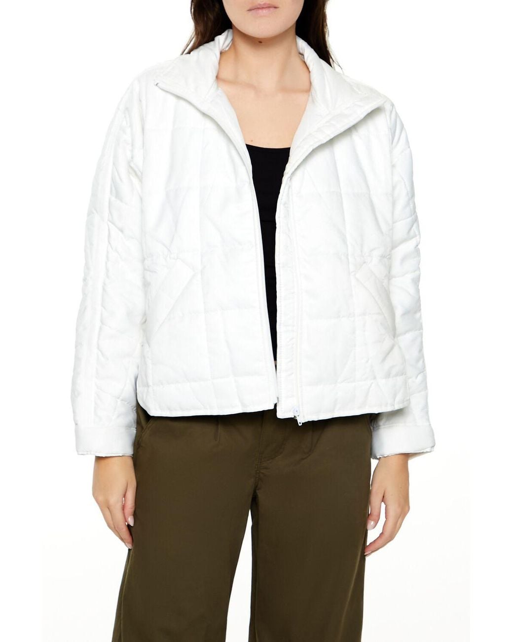 Forever 21 White Quilted Dolphin-Hem Jacket