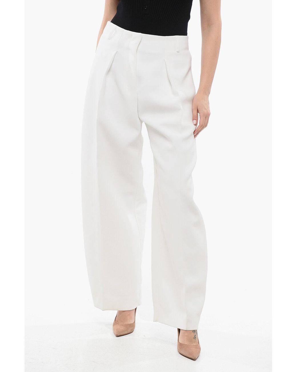 Jacquemus Les Sculptures High-Waisted Ovalo Pants in White