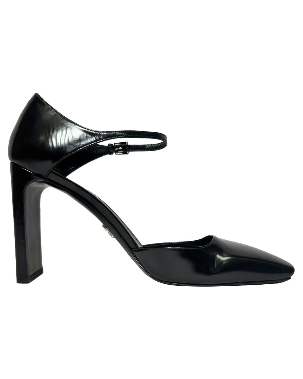 Prada Black Square Toe Ankle Strap Block Heels