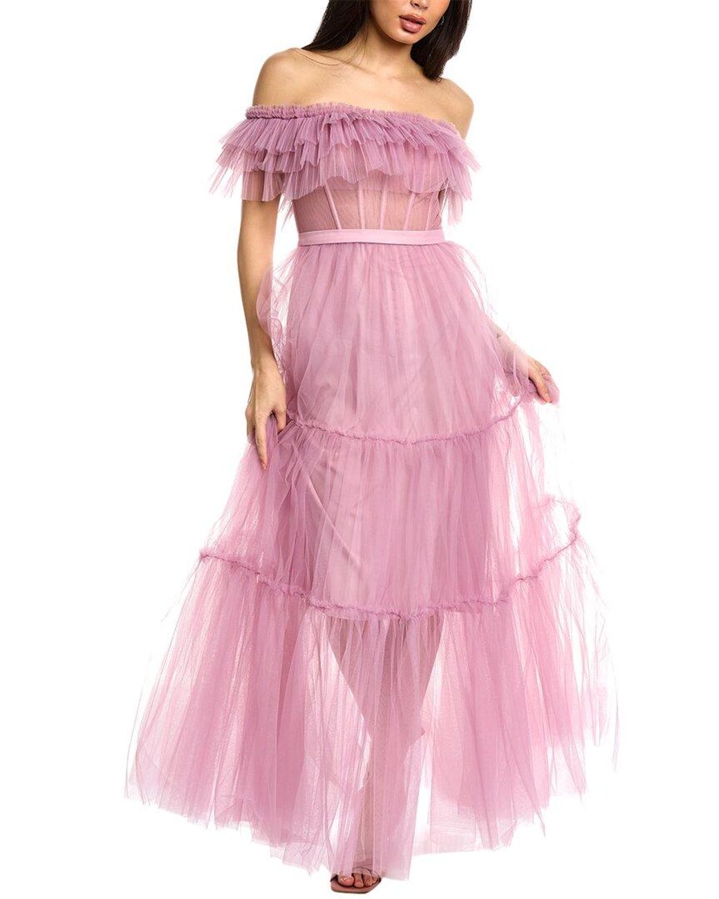 BCBGMAXAZRIA Tiered Tulle Evening Dress in Pink | Lyst