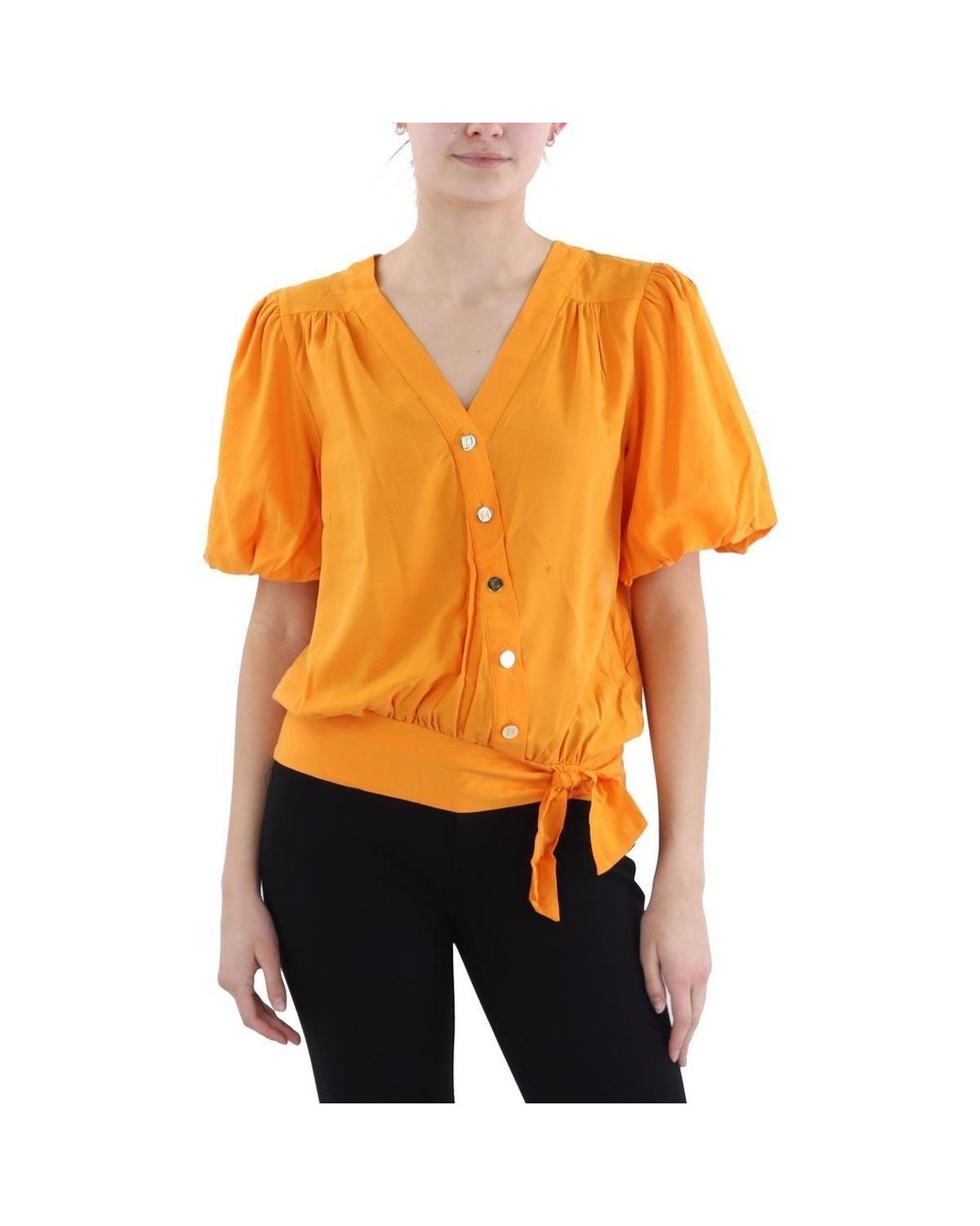 Karl Lagerfeld Orange Stretch Viscose Button-Down Top
