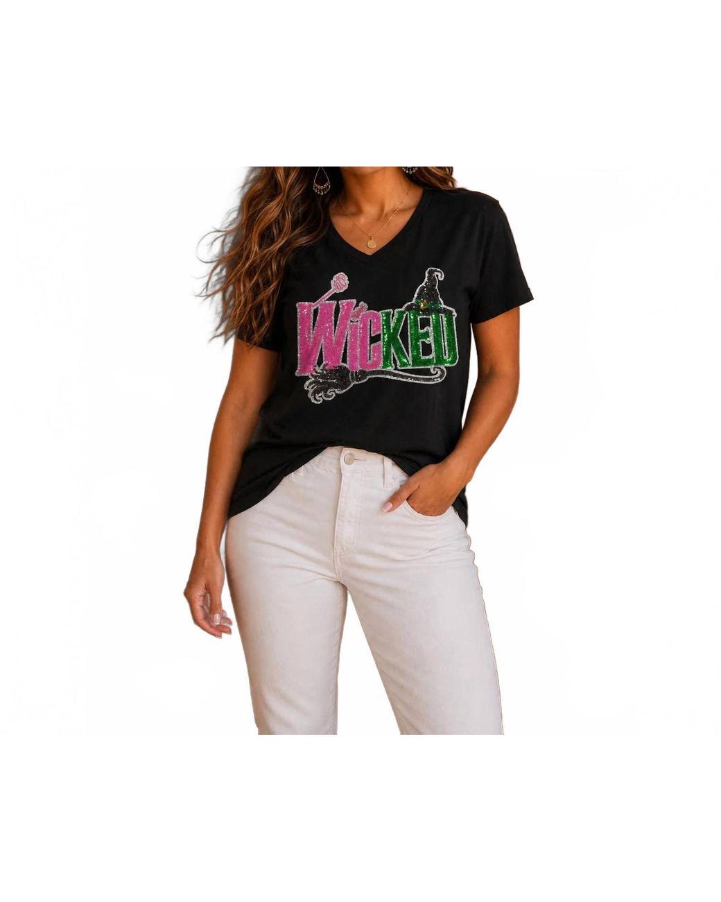 Trendy Tee Co. Black Wicked Sequin Patch V-Neck Tee