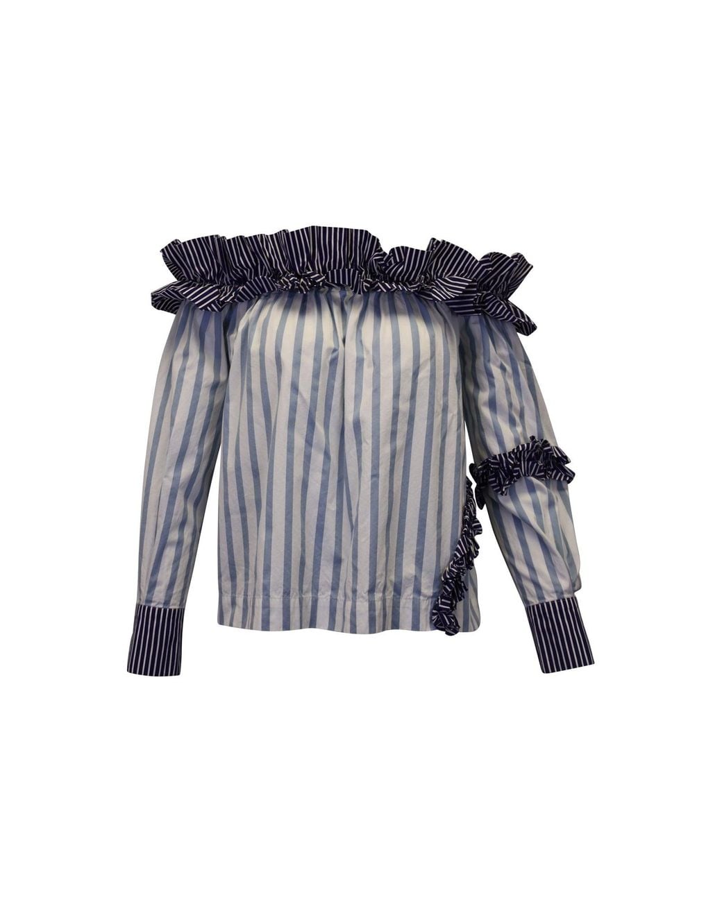 MSGM Blue Ruffled & Striped Top