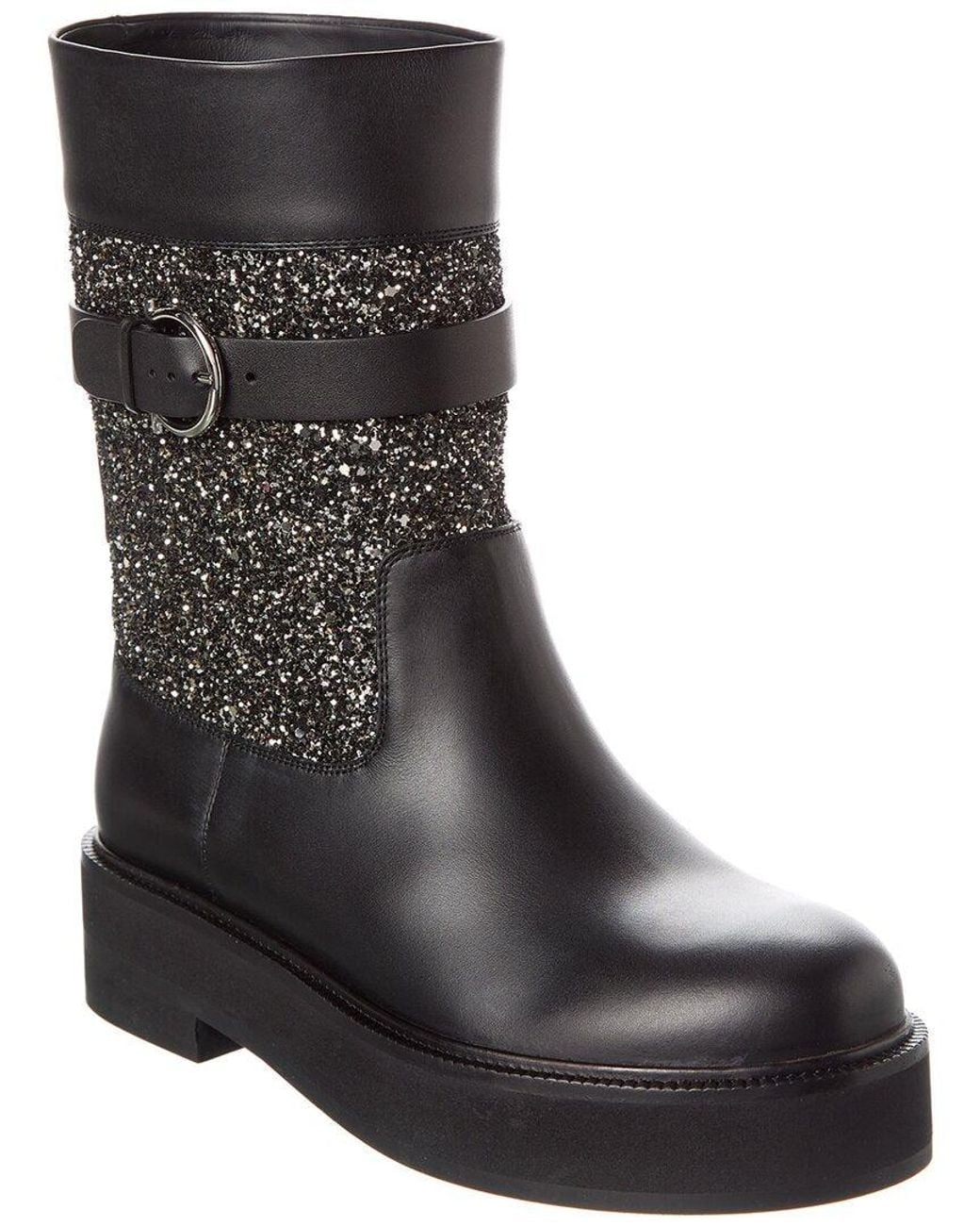 Ferragamo Black Ean Leather & Glitter Boot