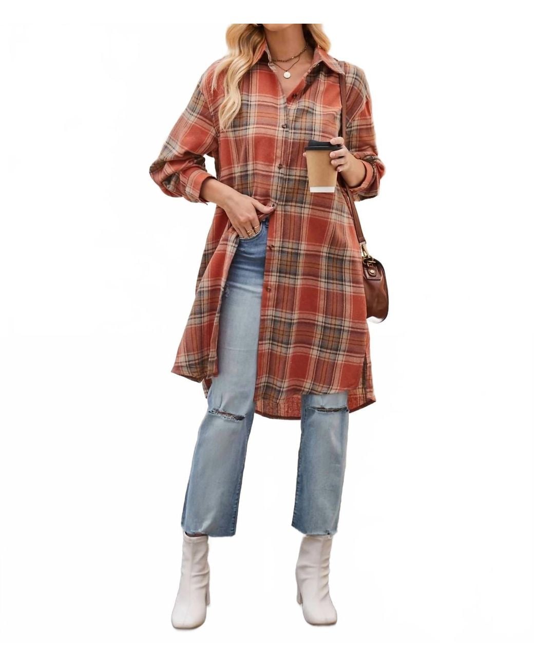 Mccolin Red Falling Into Button-Down Shirt