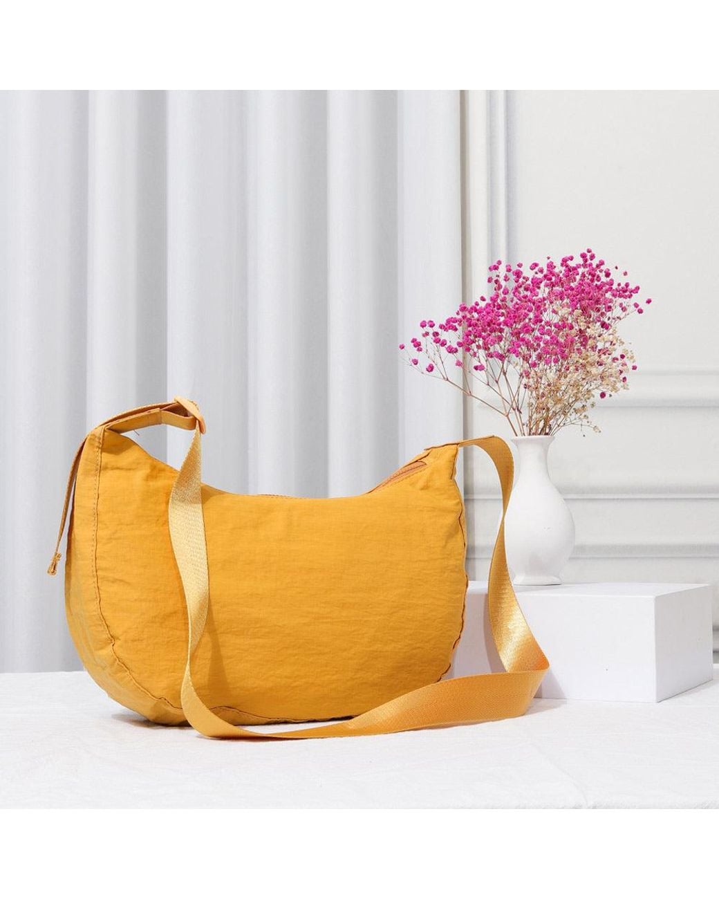 Fashnzfab Pink Solid Nylon Sling Bag Crossbody Bag