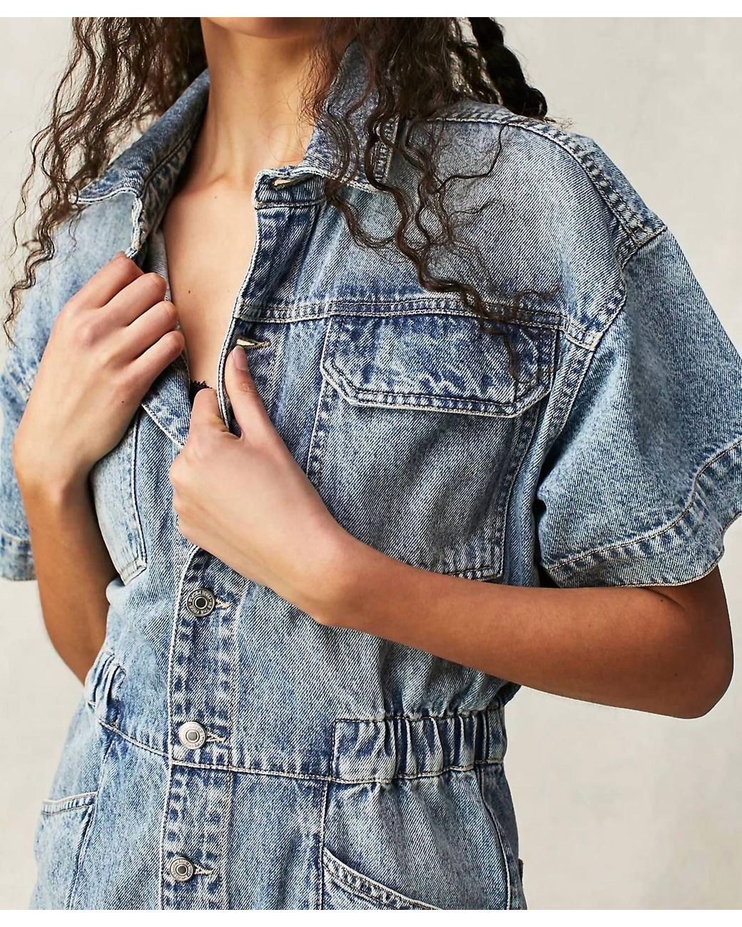 Free People Marci Cuffed Shortalls in Blue | Lyst