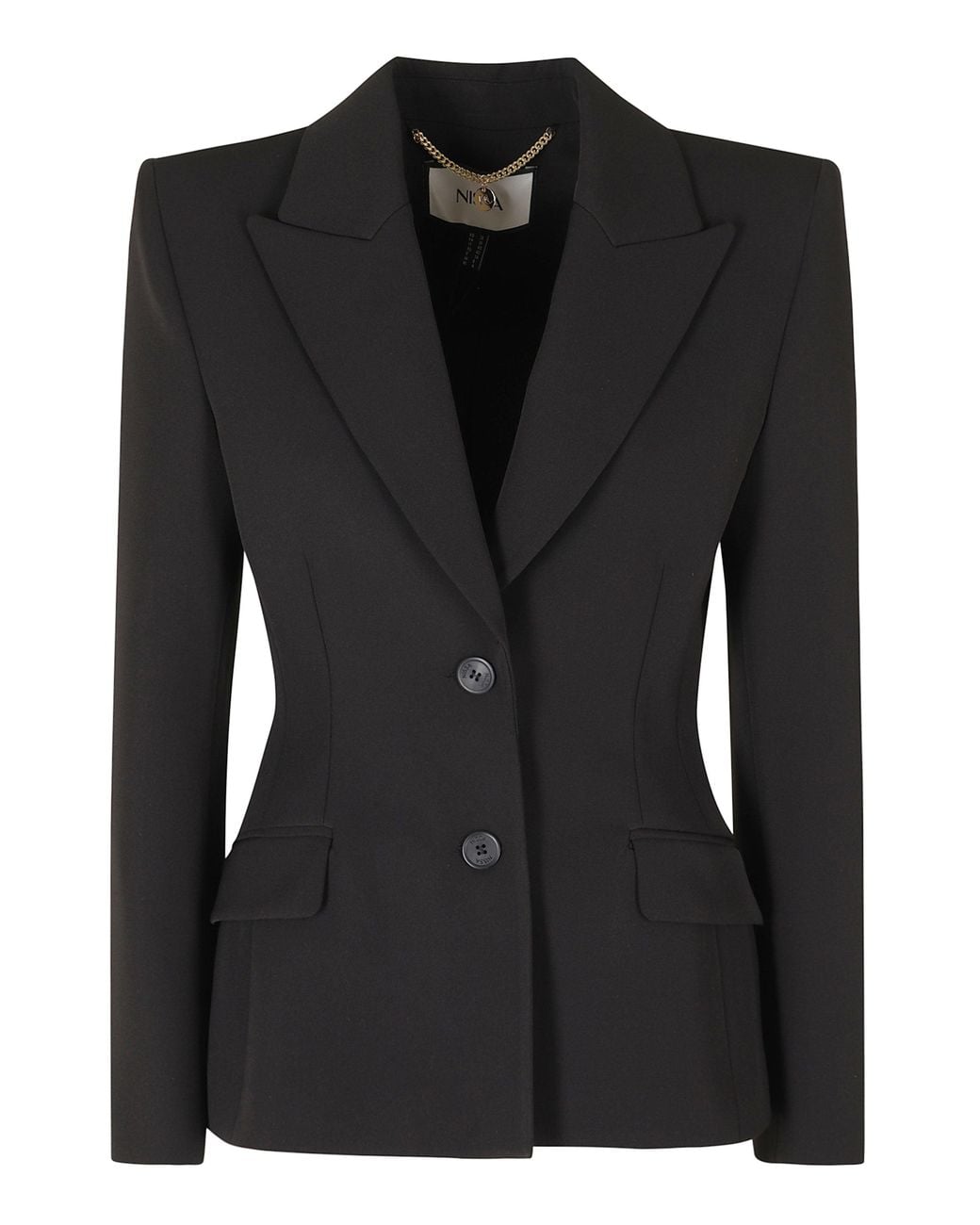 Nissa Black Notched Lapel Single-Breasted Polyester Blazer