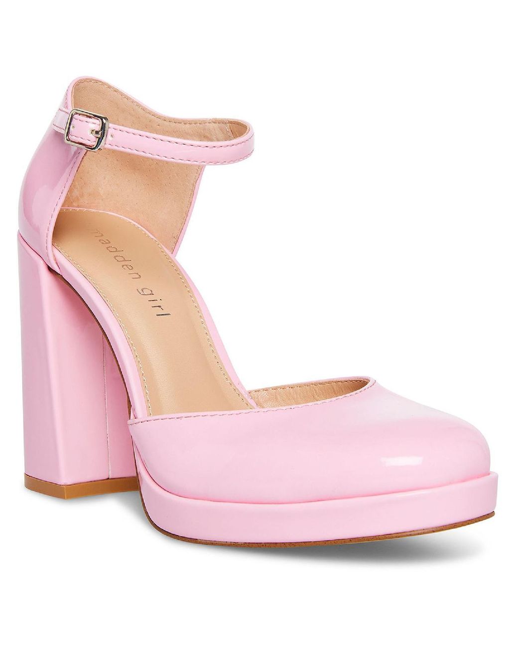 Madden Girl Unaa Faux Leather Ankle Strap Block Heels in Pink | Lyst