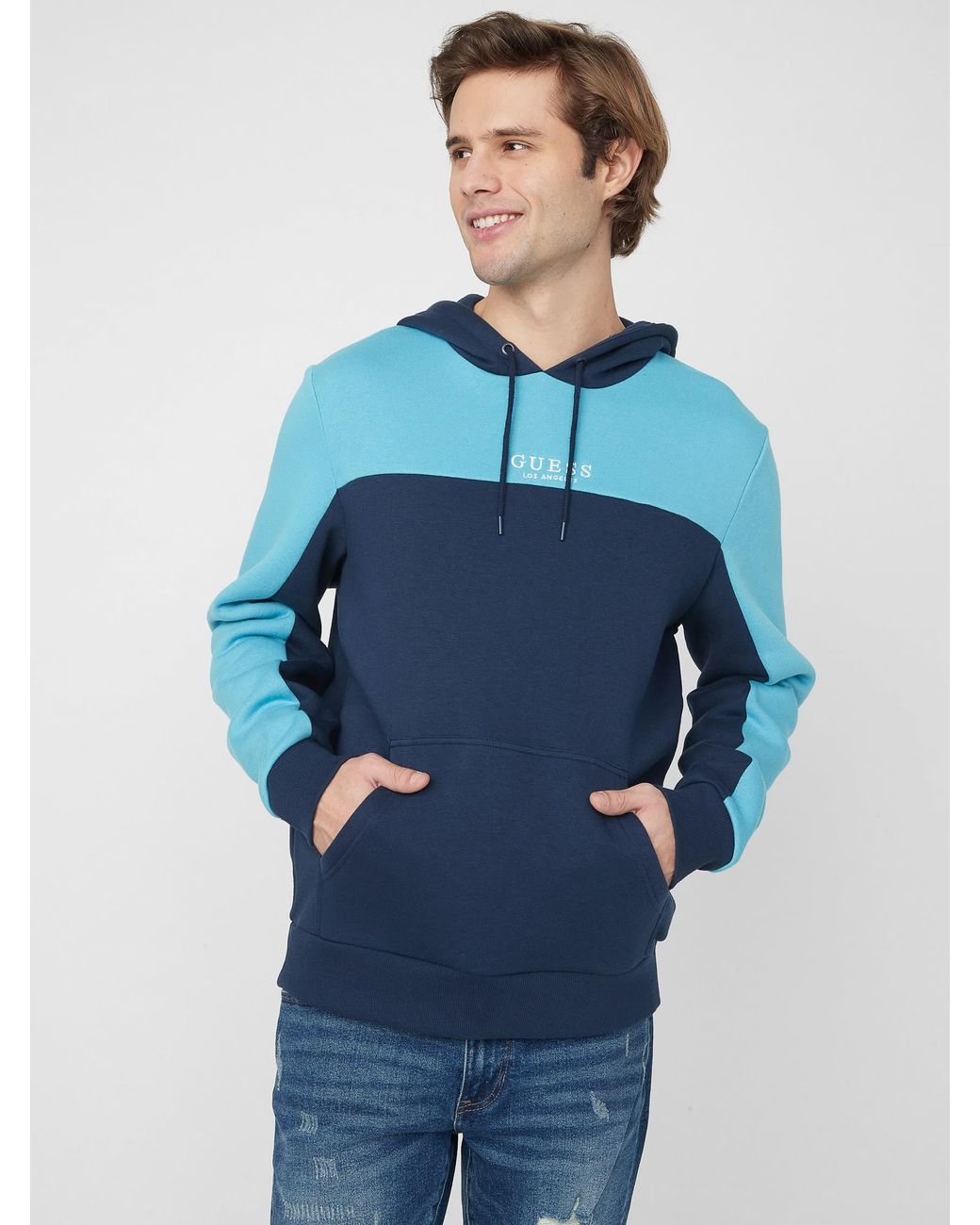 Guess Factory Akram Pullover Hoodie in Blue for Men | Lyst