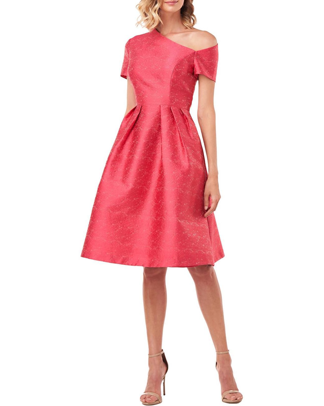 Kay Unger Jacquard Midi Cocktail And Party Dress in Red Lyst