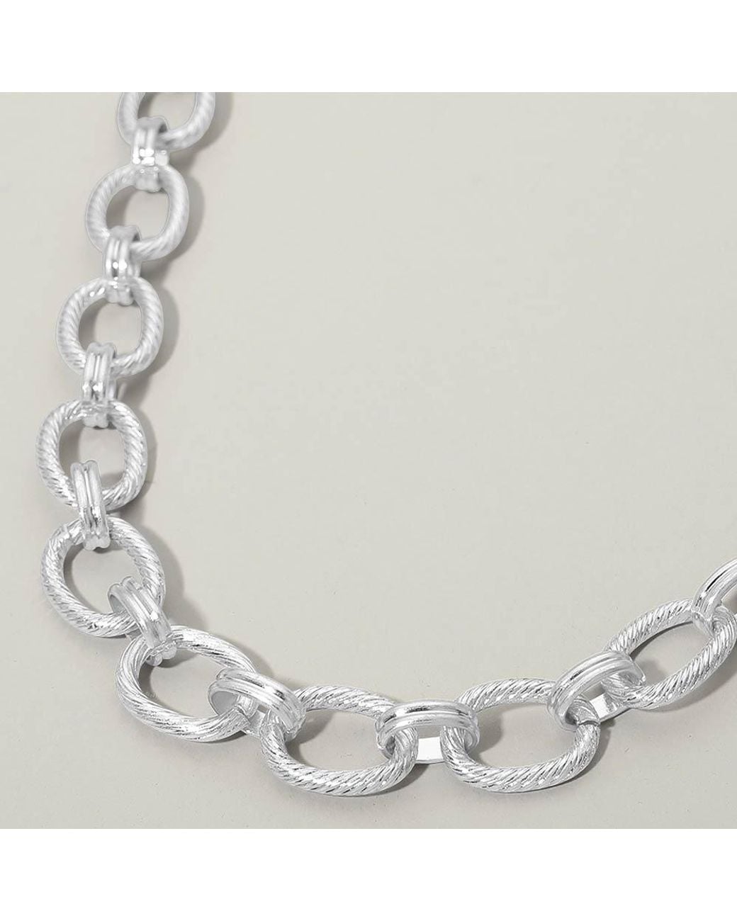 Stylished Texture Chain Fashnzfab Textured Metal Oval Link Chain Necklace in Metallic | Lyst