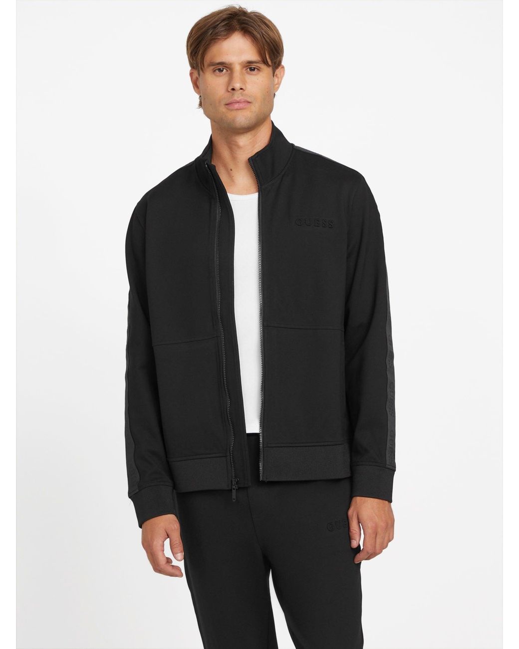 Guess Black Genaro Logo-Tape Zip Jacket for men
