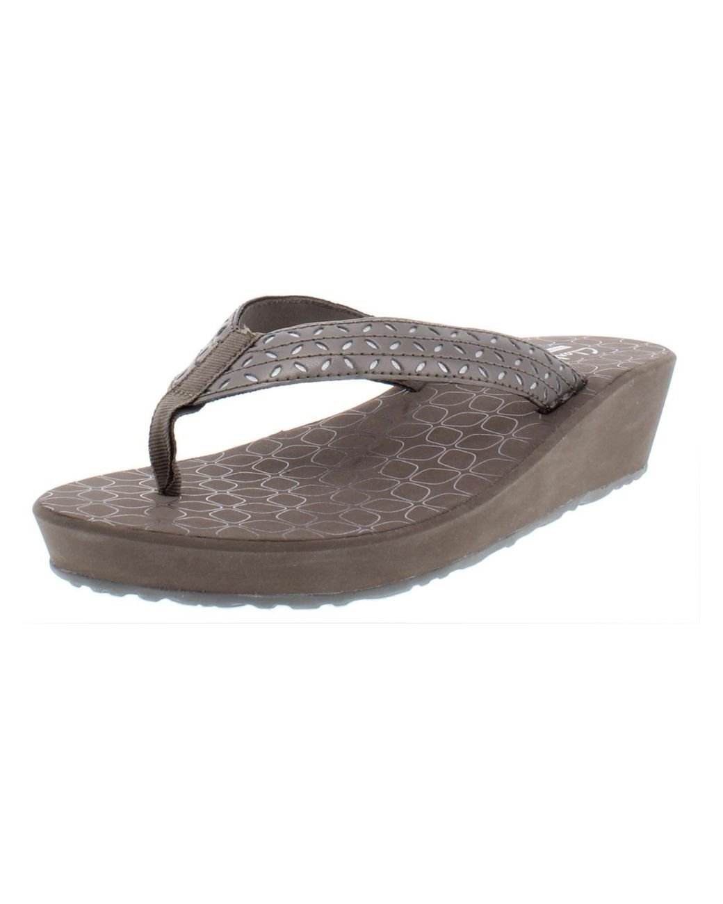 Clarks Liya Gander Metallic Wedge Flip Flops in Gray Lyst