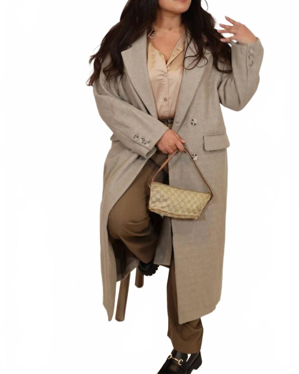 In-Loom Natural Double Breasted Lapel Duster Coat