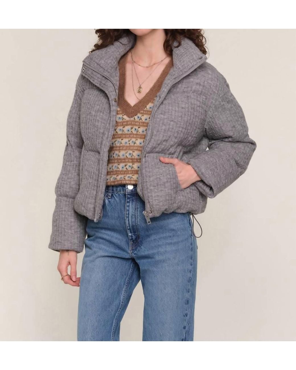 Heartloom Gray Tilney Knit Puffer Jacket