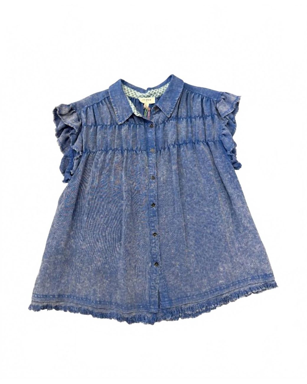 Umgee Blue Short Sleeve Button Up Top