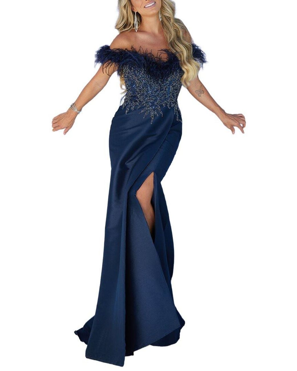 Terani Blue Solid Maxi Dress