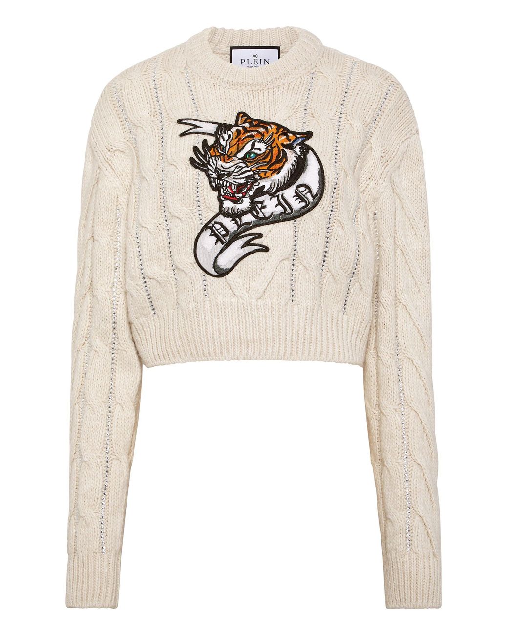 Philipp Plein White Wool Blend Pullover Round Neck Ls Tattoo