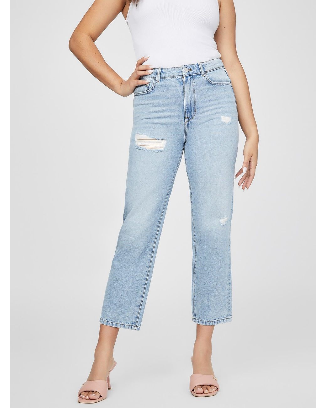 Guess Factory Flora Distressed Straight Jeans in Blue | Lyst